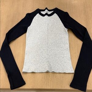 Brandy Melville Black and Gray Raglan Thermal Top One Size